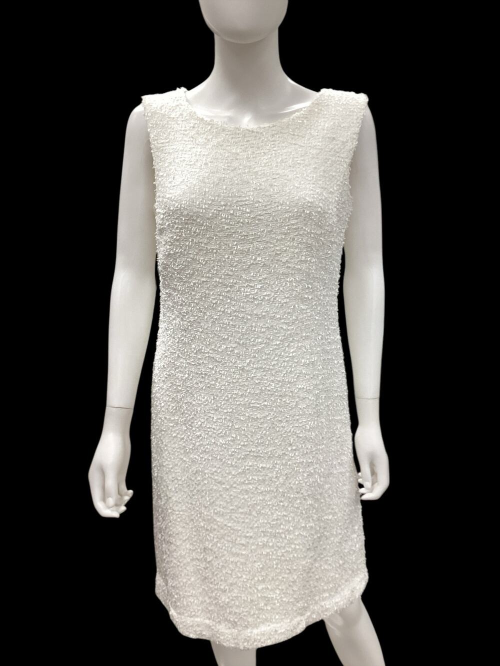 Escada Dress Women’s SZ 12 Sheath Style Sleeveless Boucle Midi Back Zipper White